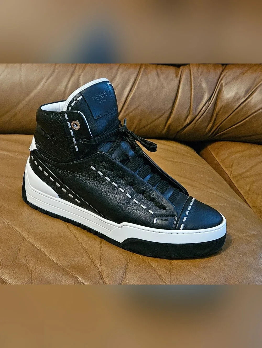 Men's Fendi Black Leather Designer High-End Sneakers Size 7 US